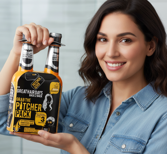 Beer shampoo product branding by Enki Studio